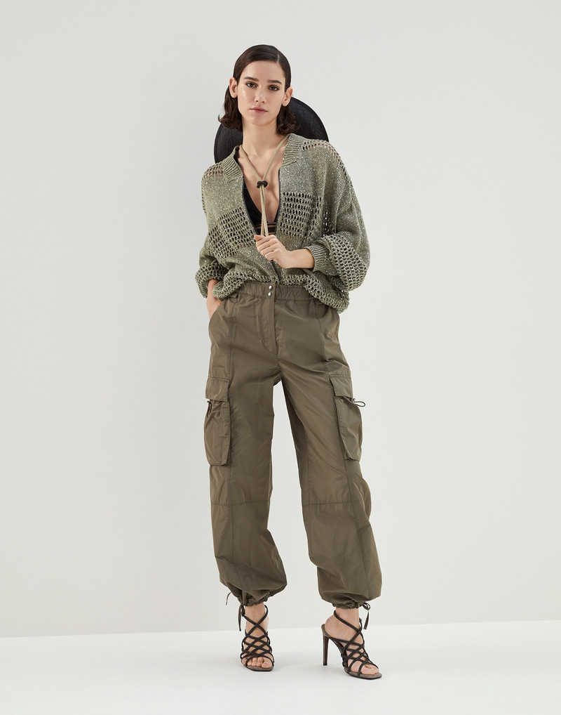 Brunello Cucinelli Linen diamond yarn net stripe cardigan outlook