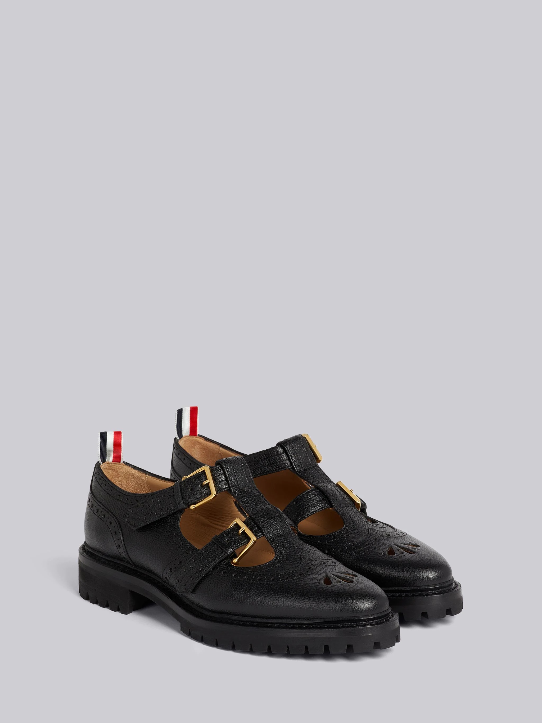 Black Pebble Grain Leather Commando Sole 2-strap Brass Buckle Thom John - 3