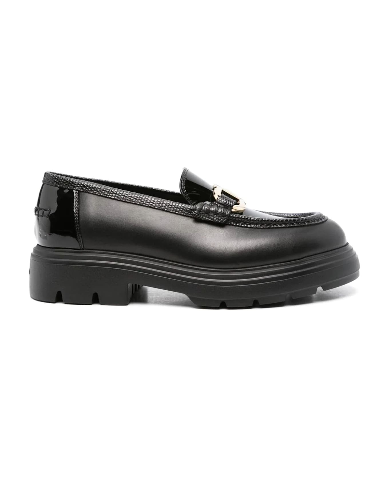 Black Calf Leather Gancini Loafers - 1