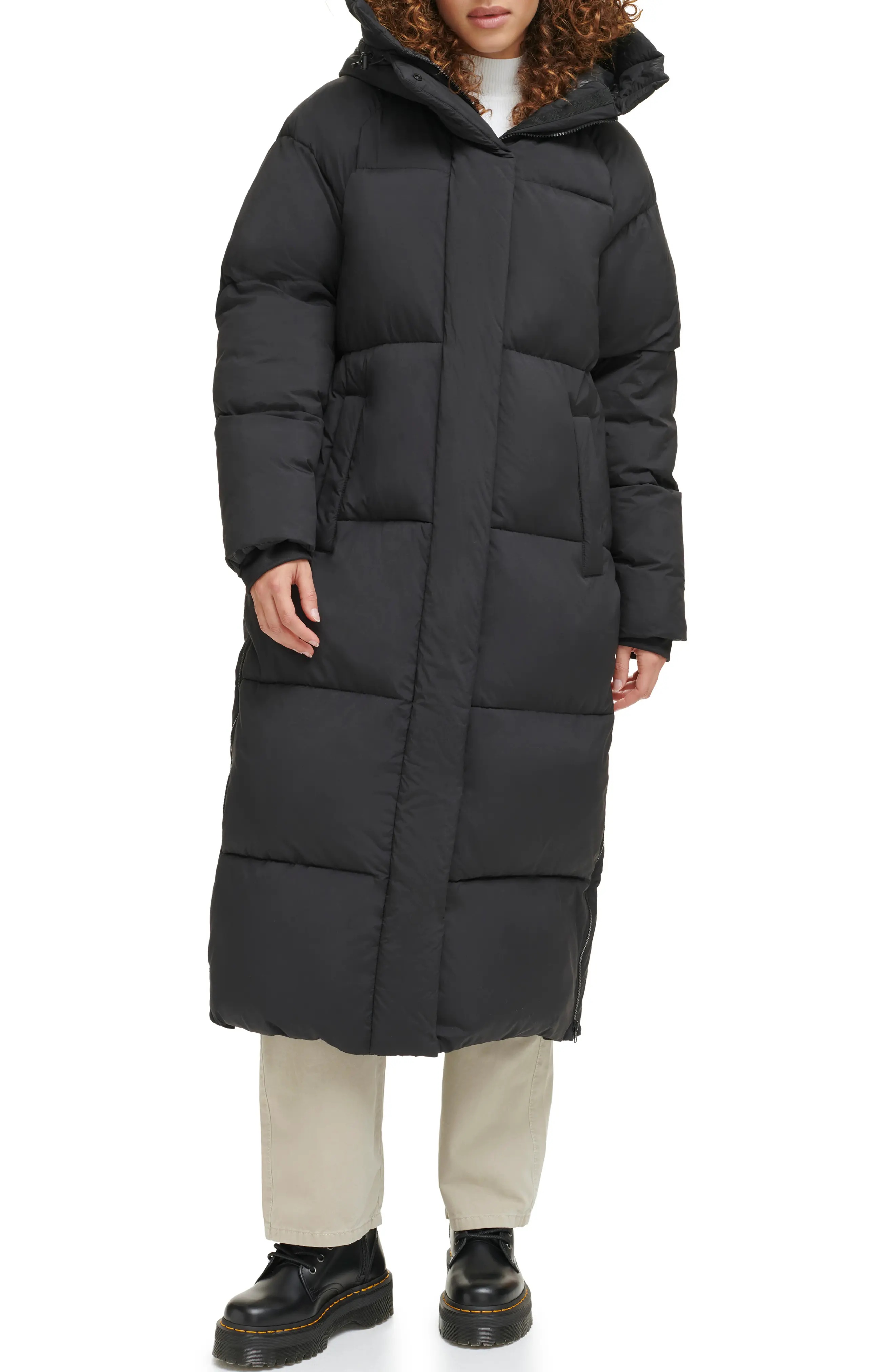 Side Zip Hooded Maxi Puffer Jacket - 5