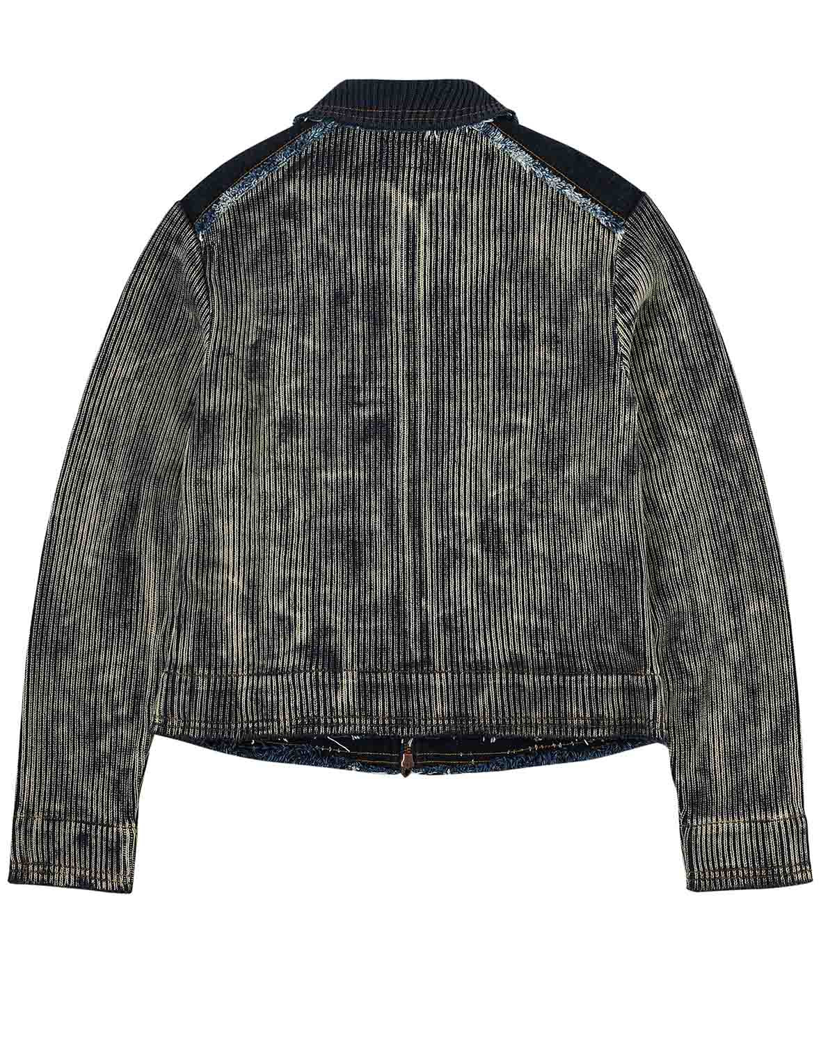 Denim Panelled Fashion Fit Zip-Up Cardigan - 2