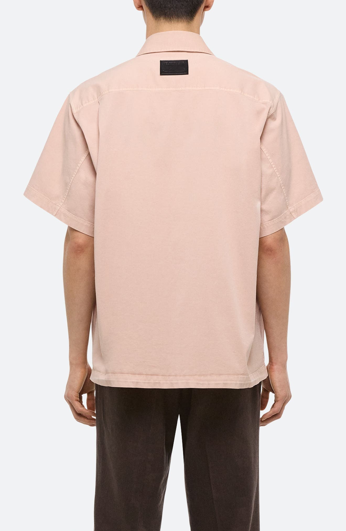 Helmut Lang GD Uniform Short Sleeve Stretch Twill Button Up Shirt in Salmon at Nordstrom - 3