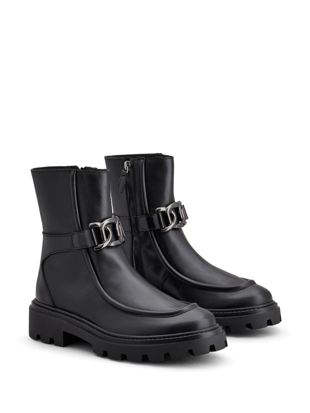 logo-engraved zipped leather boots - 2