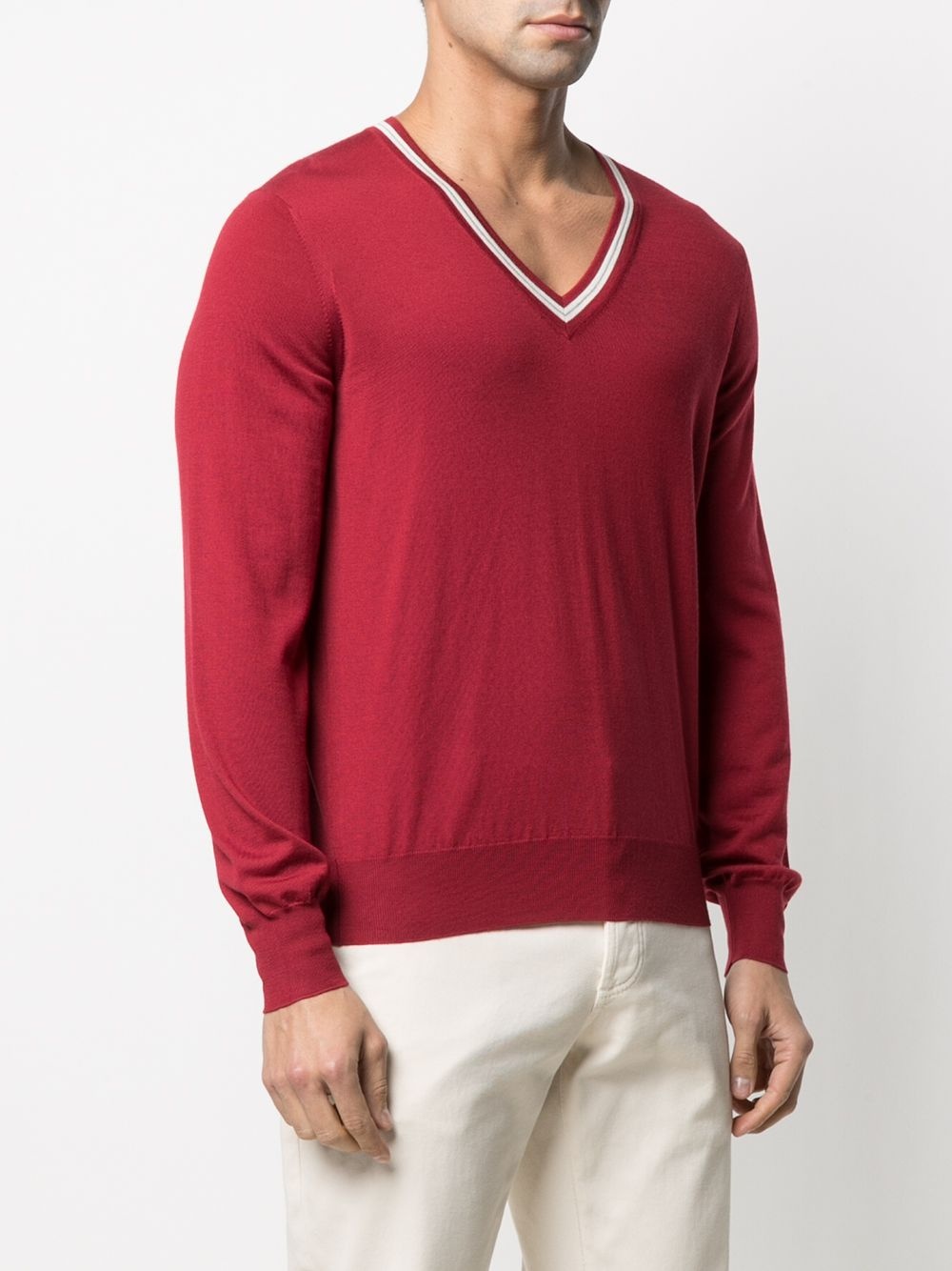 v-neck fine-knit jumper - 3