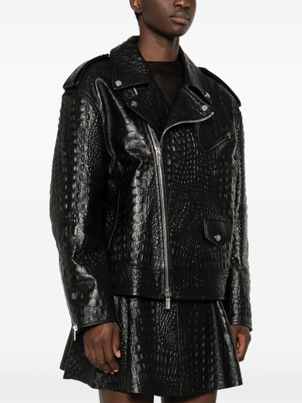 crocodile-effect leather jacket - 3