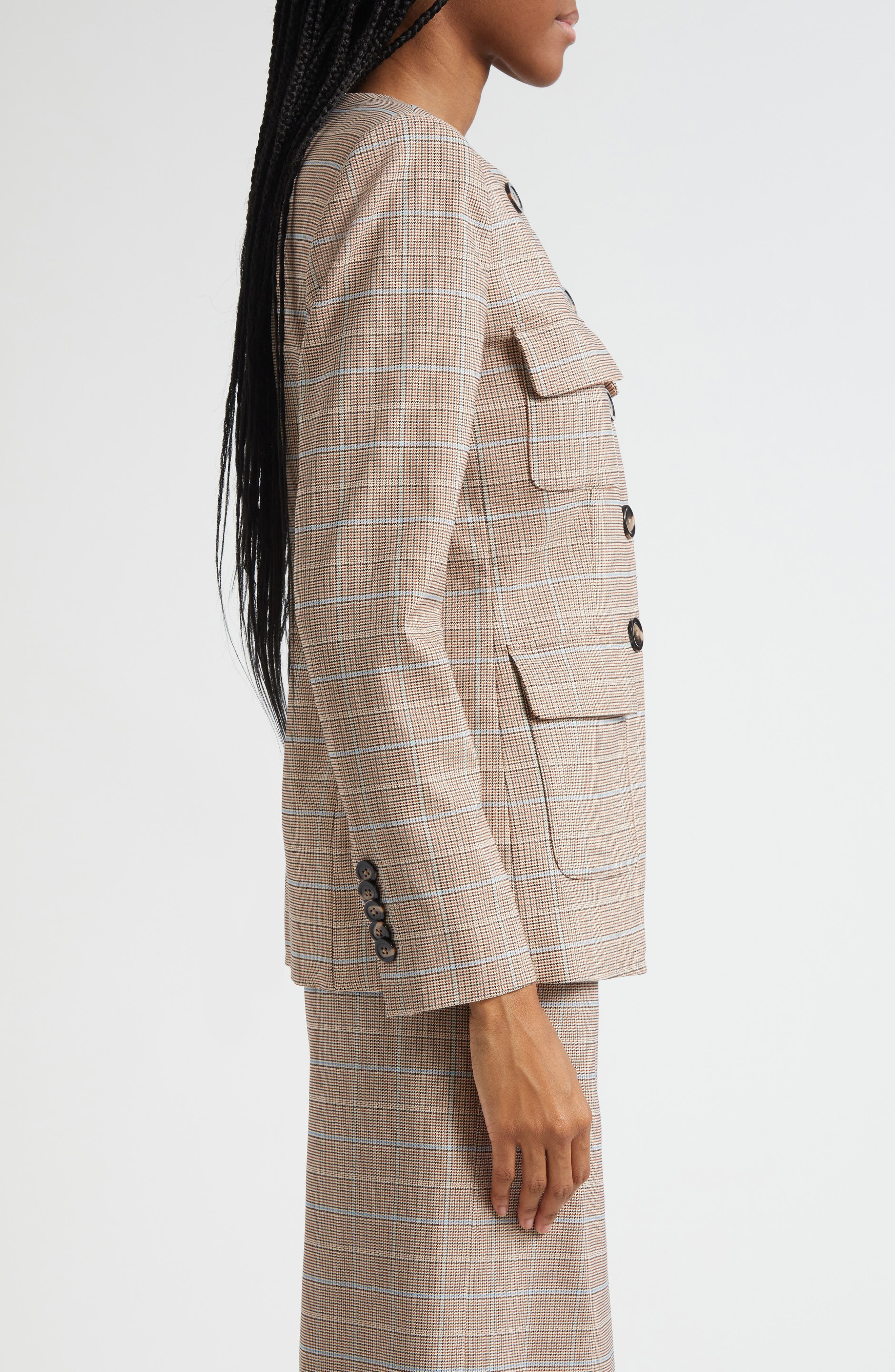 Veronica Beard Orrin Windowpane Plaid Collarless Jacket in Hazelnut Multi at Nordstrom - 4