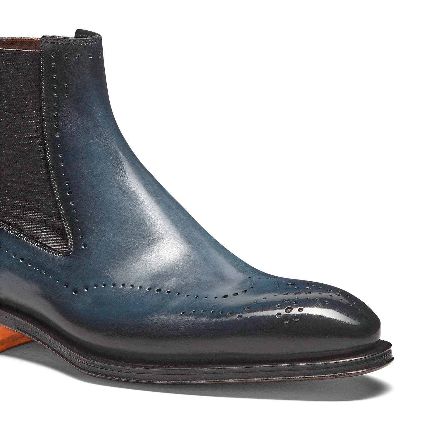 Men’s blue leather Chelsea brogue boot - 6