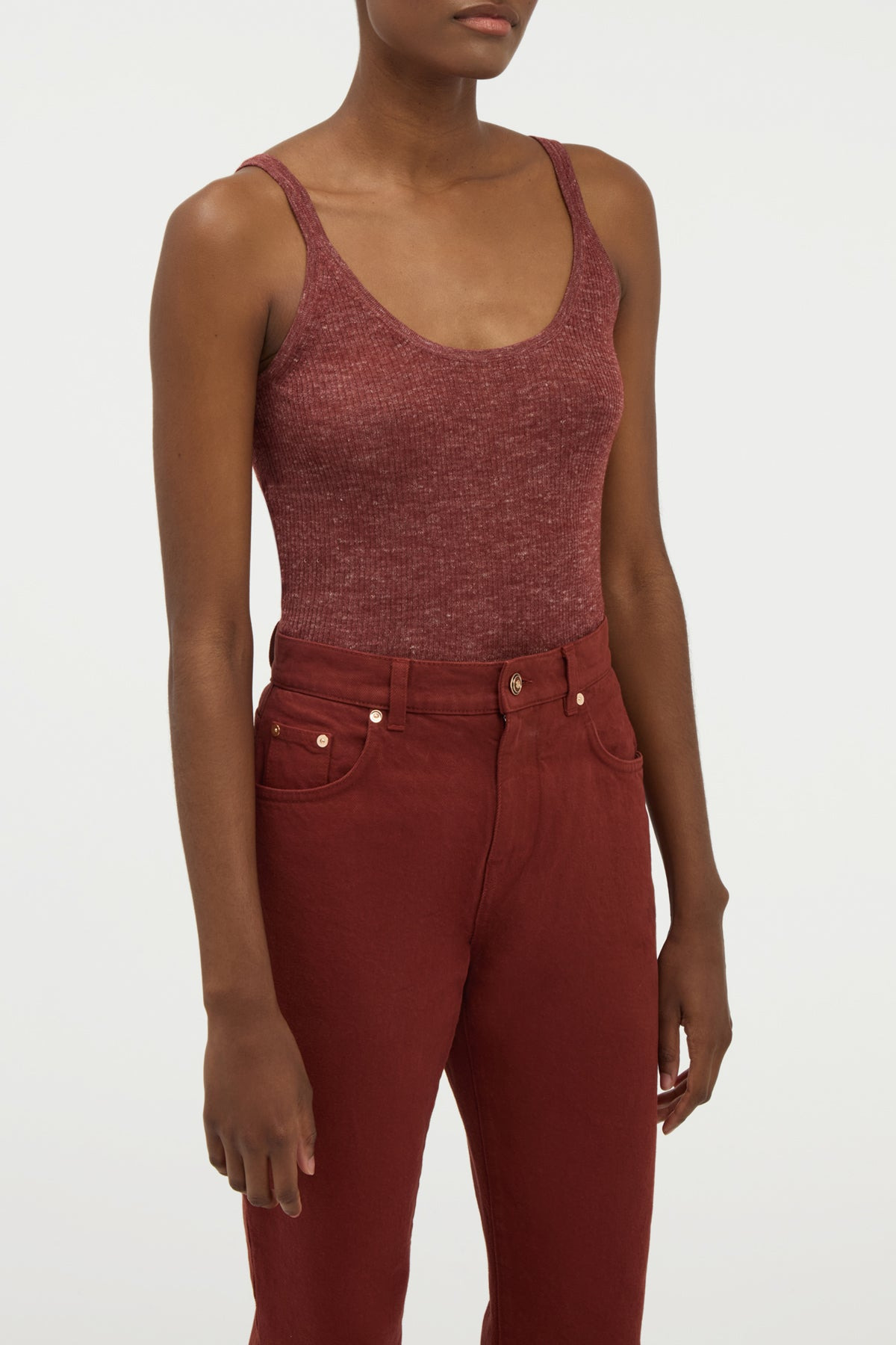 Cinxia Knit Tank Top in Burnt Sienna Cashmere Silk with Hemp - 2