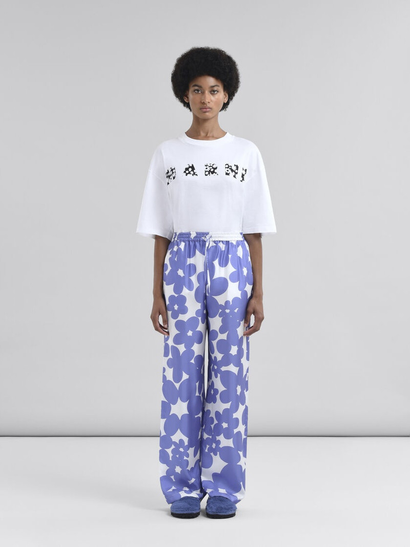 Marni SILK PYJAMA TROUSERS WITH WHITE AND LIGHT BLUE DILLIES PRINT outlook