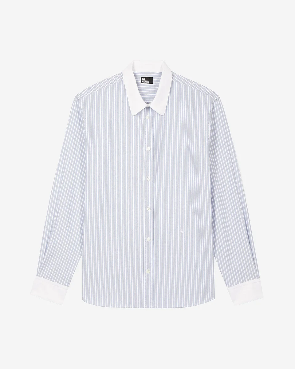BLUE STRIPED SHIRT WITH CONTRASTING COLLAR - 1