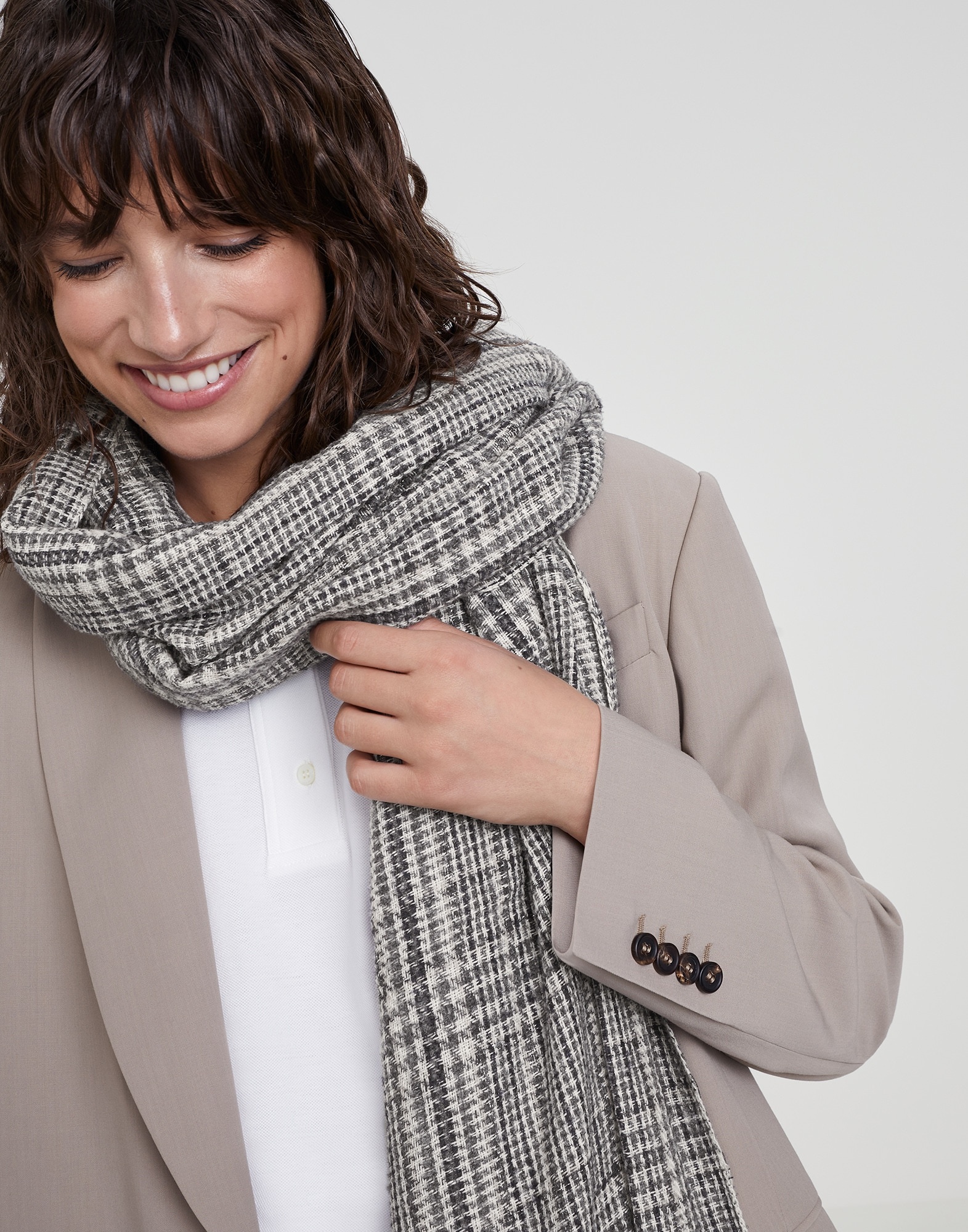 Sparkling Prince of Wales scarf in cashmere, virgin wool and mohair - 4