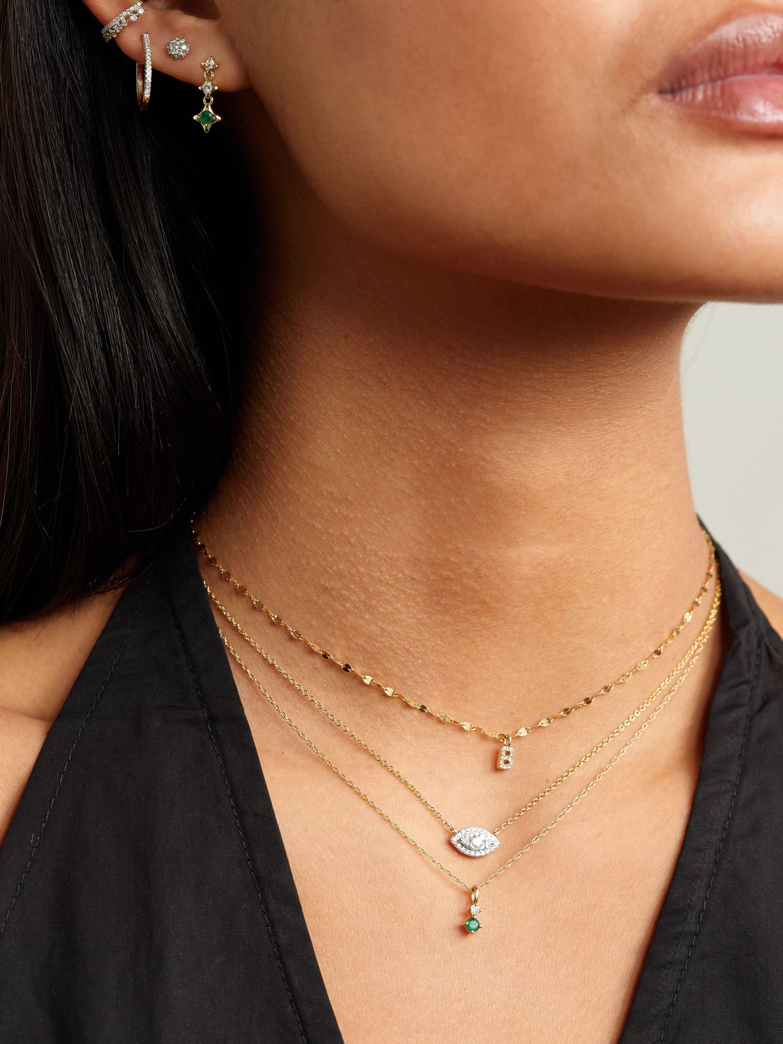 Tiny Green Goddess 14-karat gold, diamond and emerald necklace Gold - 5