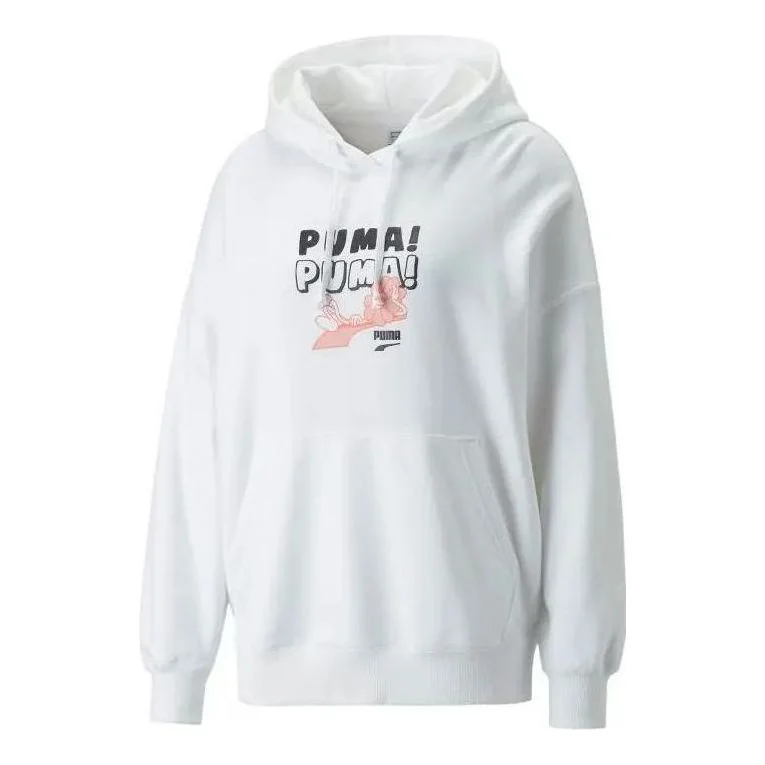 (WMNS) PUMA Downtown Oversized Graphic Hoodie 'White' 537633-02 - 1
