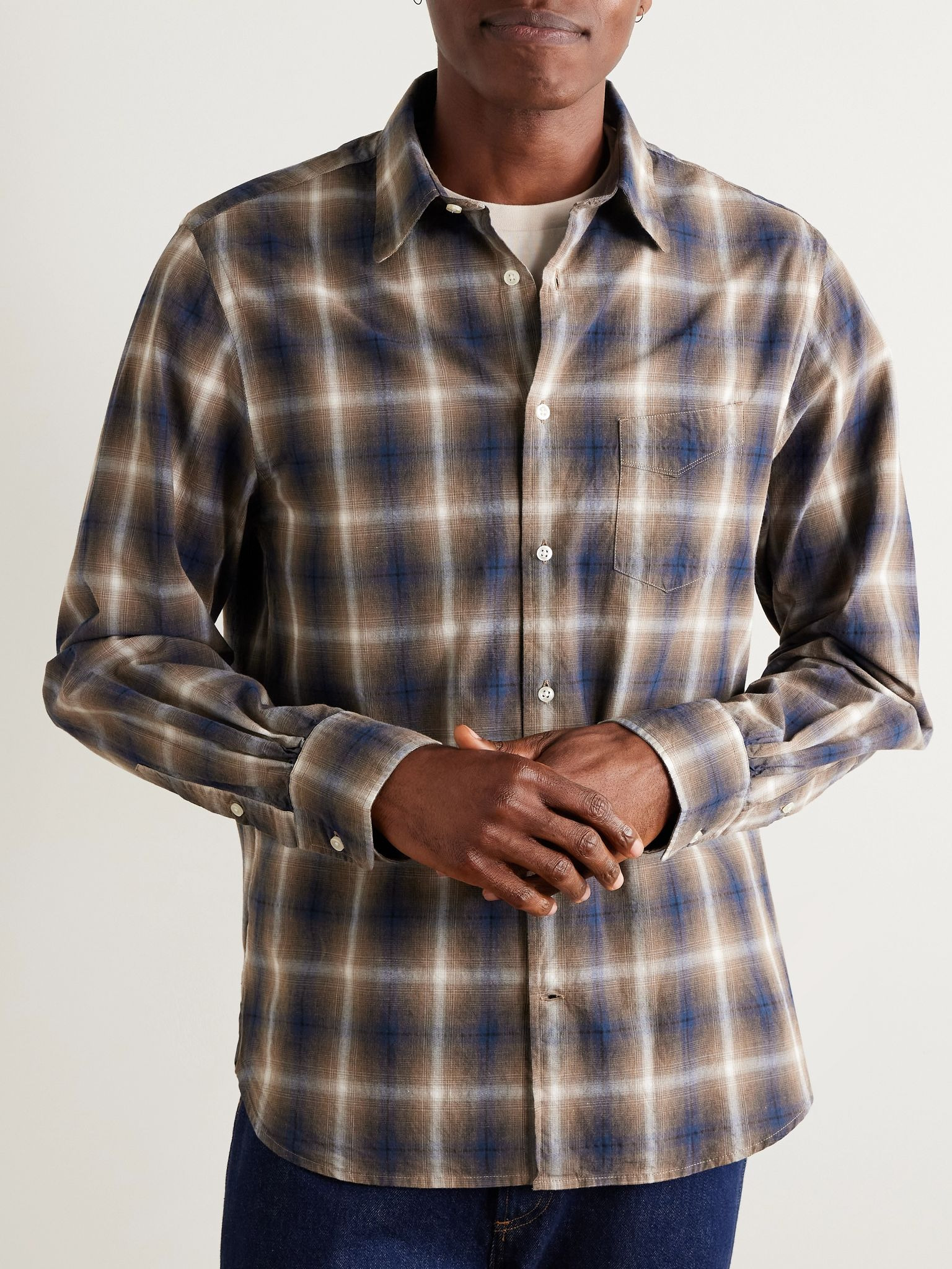 Benoit Checked Cotton-Flannel Shirt Brown - 3