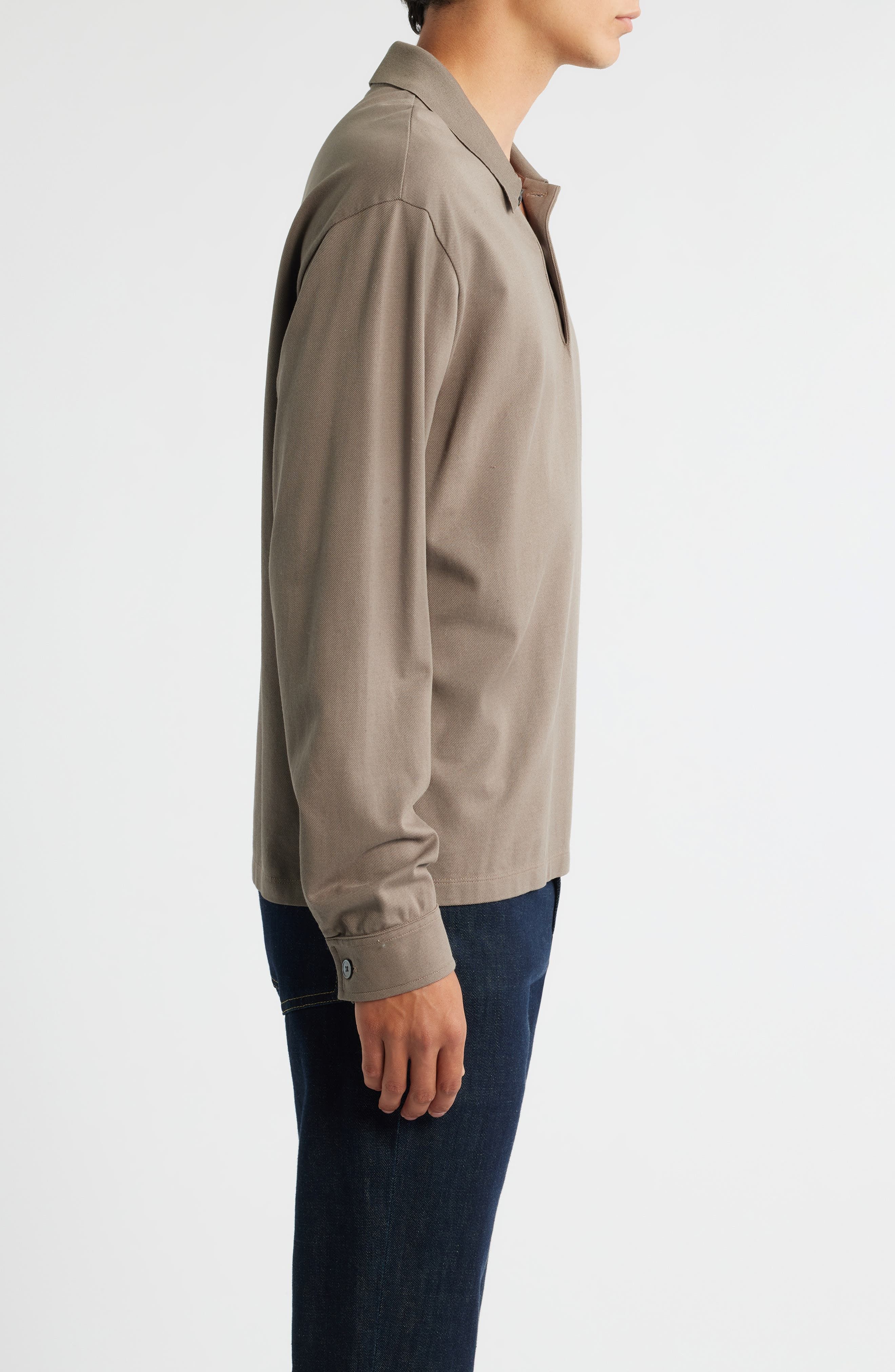 FRAME Long Sleeve Piqué Polo in Smoky Mocha at Nordstrom - 3