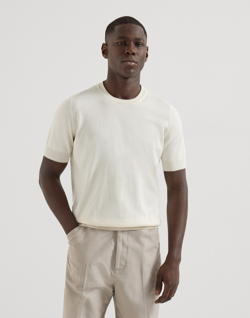 Cotton lightweight knit T-shirt with contrast details 2