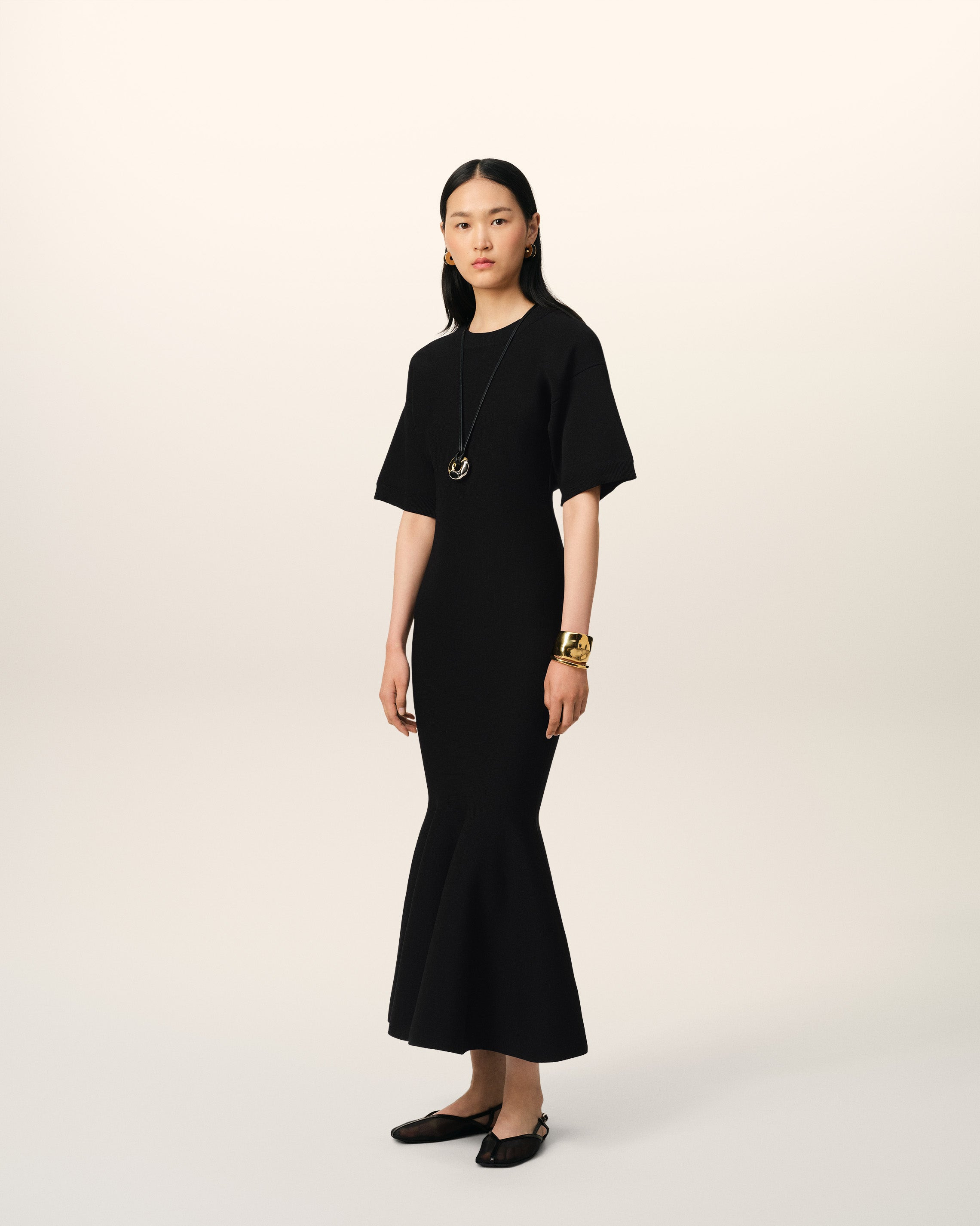 BLACK GODET DRESS - 7