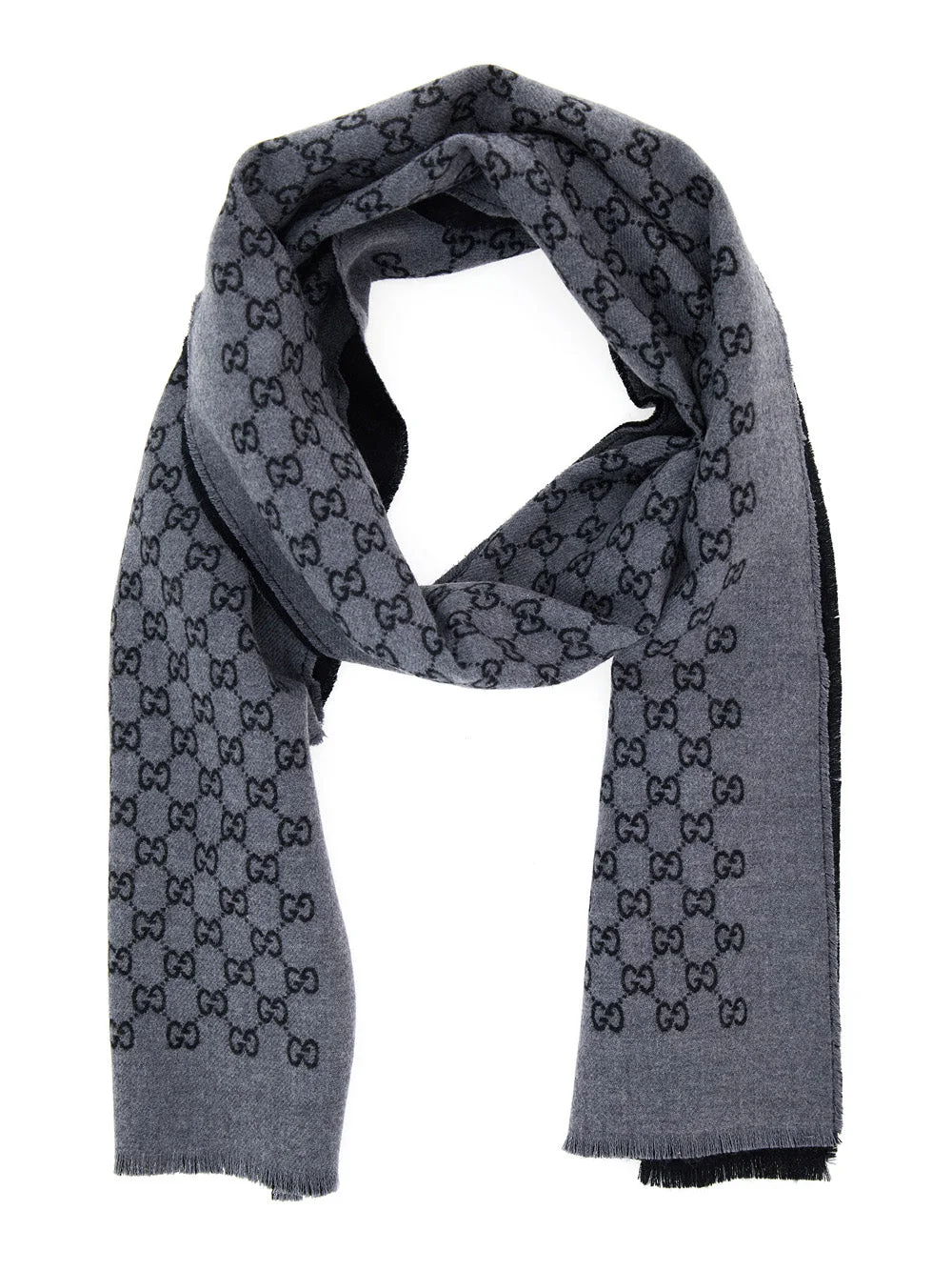 Gucci Men Grey Scarf With Gg Motif In Wool Man - 1