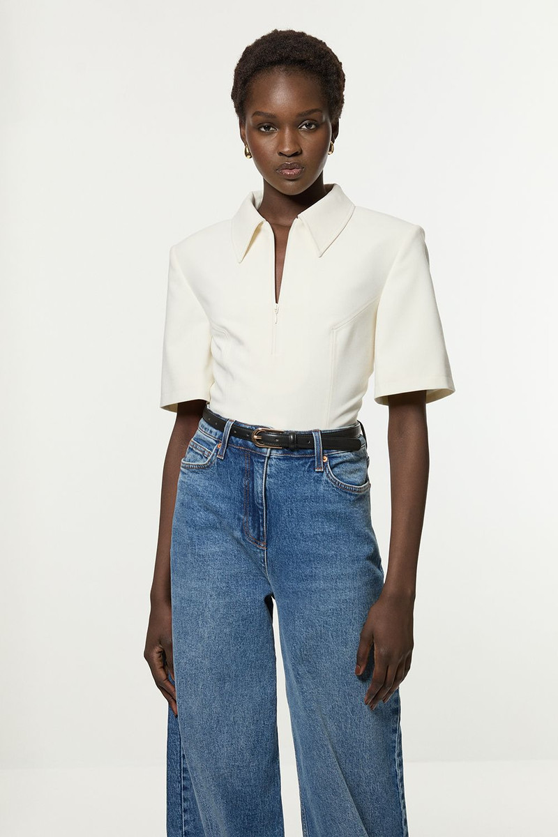 KAREN MILLEN Compact Stretch Essential Tailored Collar Top outlook