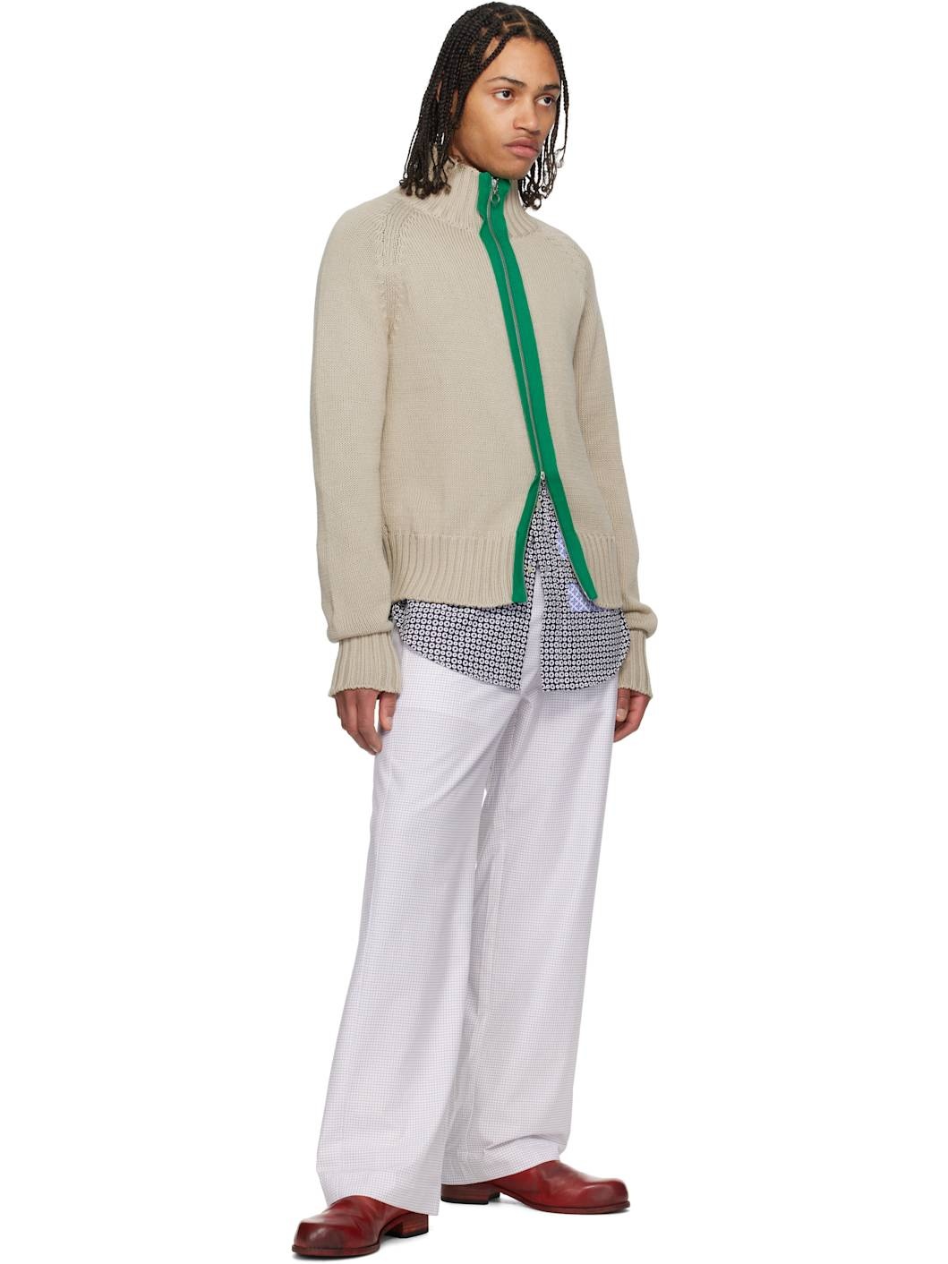 White Patchwork Elasticized Trousers - 4