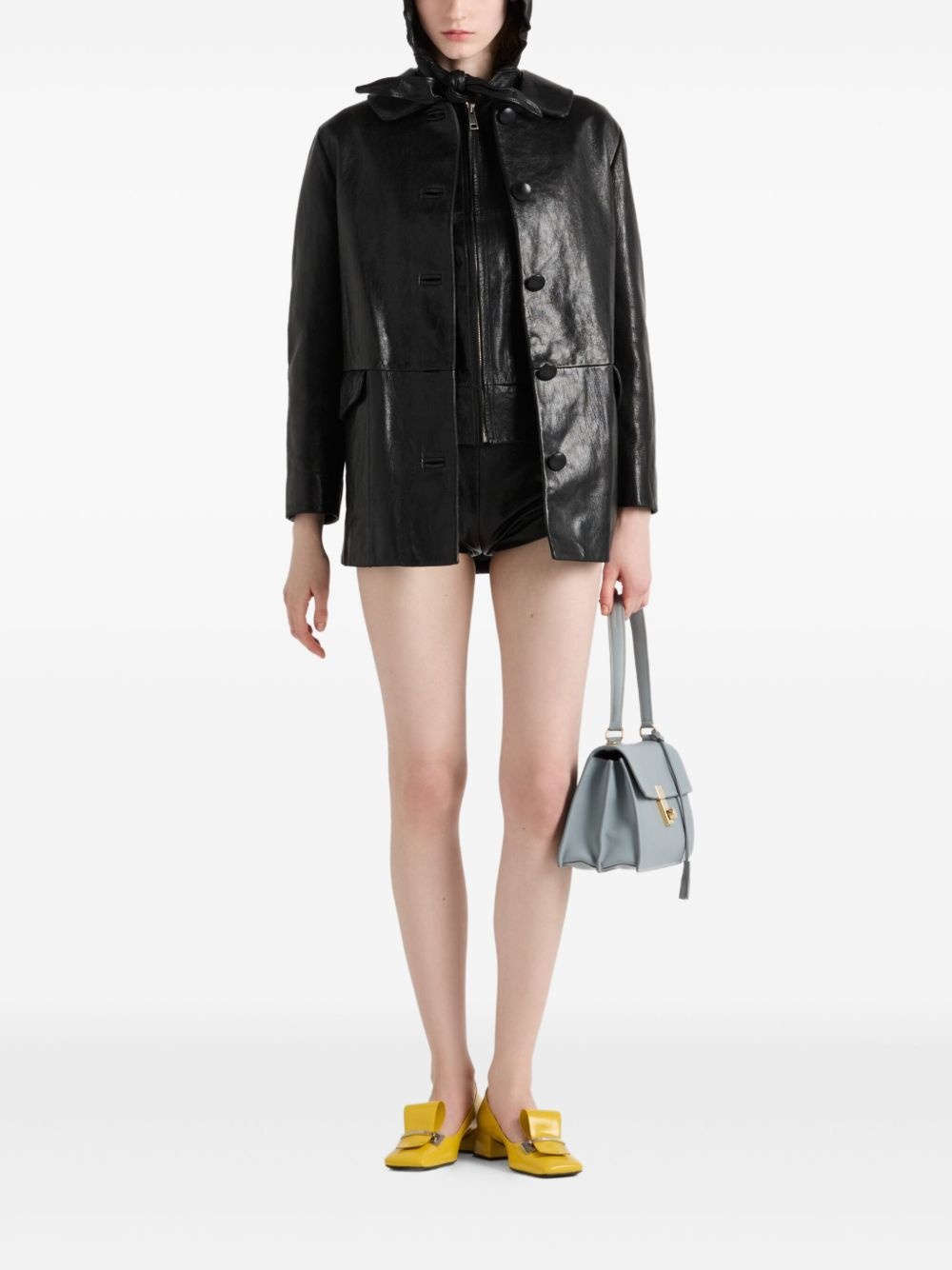 hooded leather jacket - 2