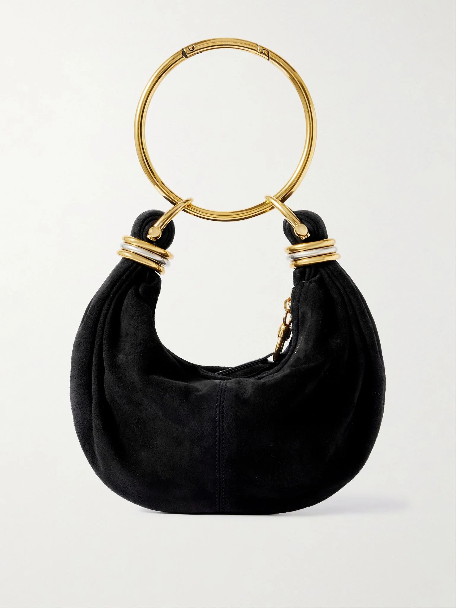Bracelet small embellished leather-trimmed suede shoulder bag Black - 1