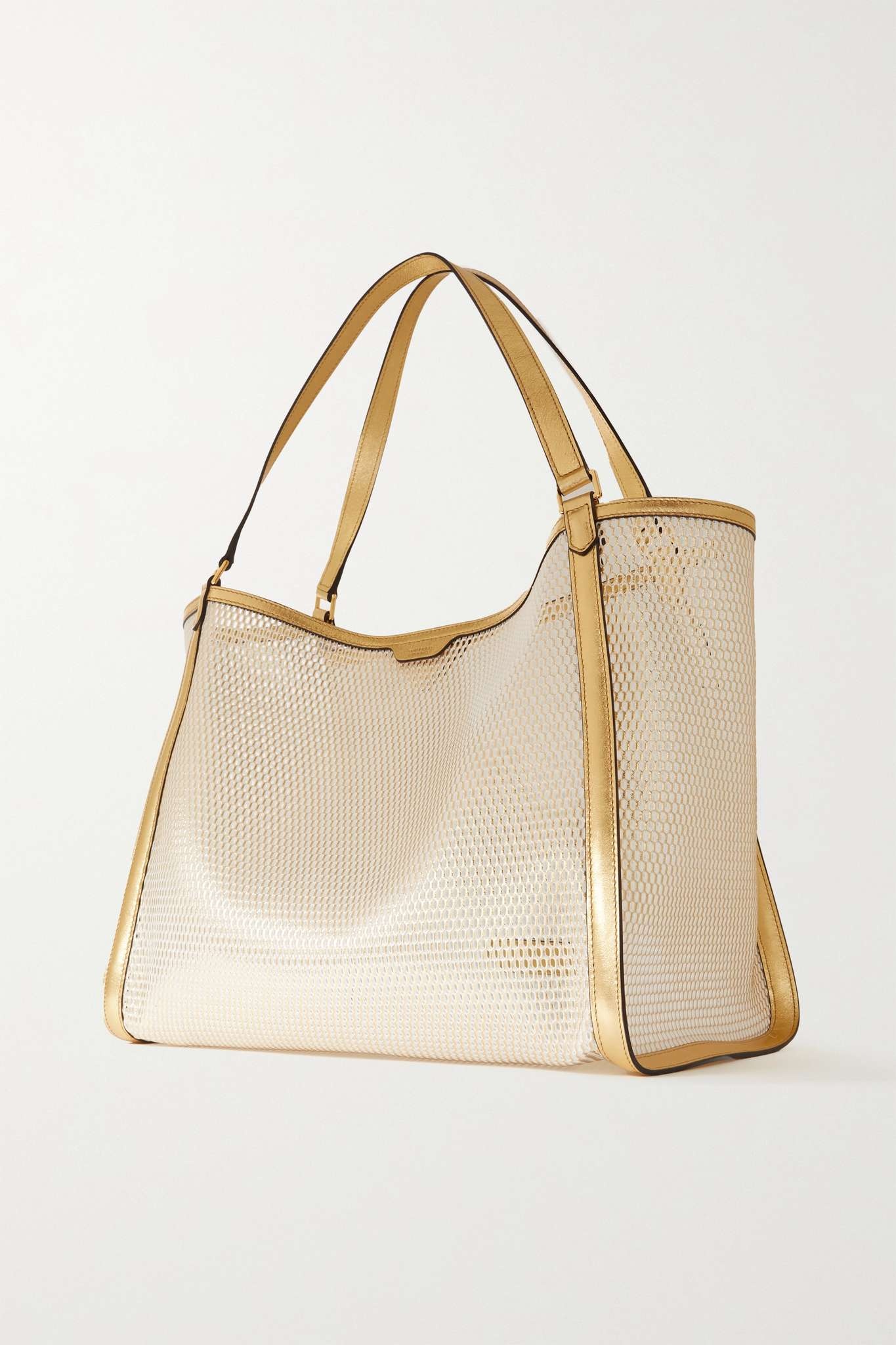 Metallic leather-trimmed mesh tote - 3