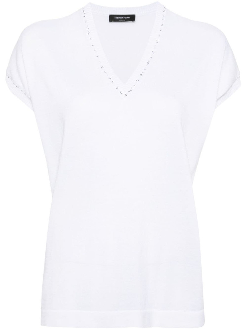 sequin-detailing short-sleeve jumper 1