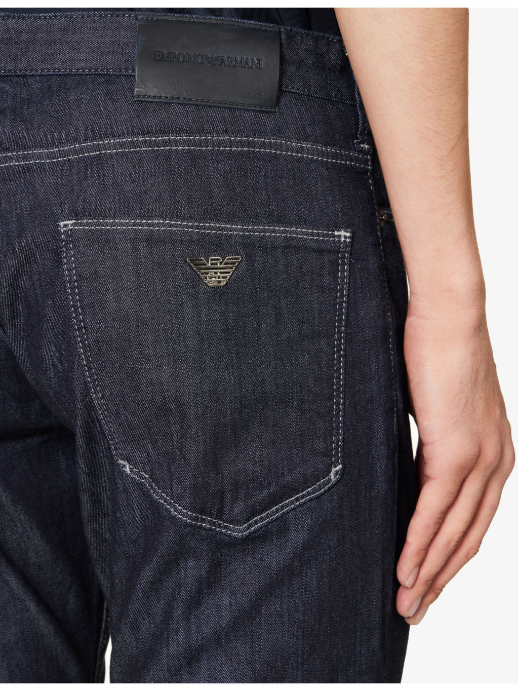 Brand-plaque straight-leg mid-rise stretch-denim jeans - 5