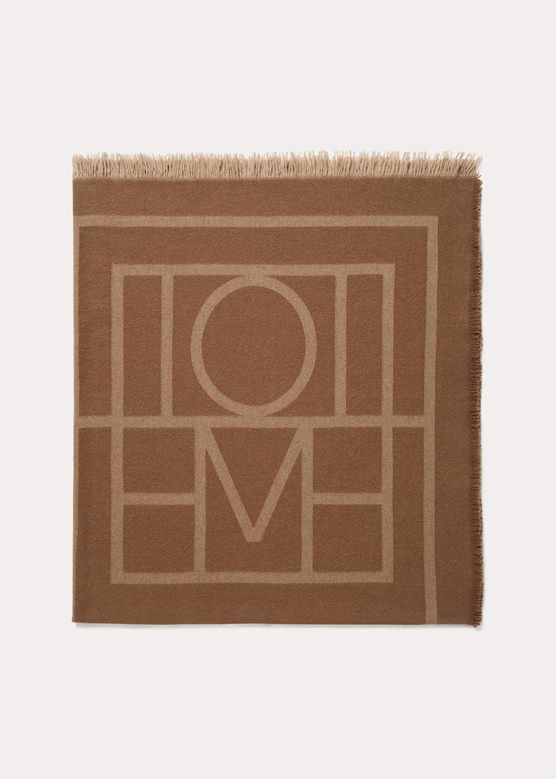 Monogram wool cashmere scarf camel 6