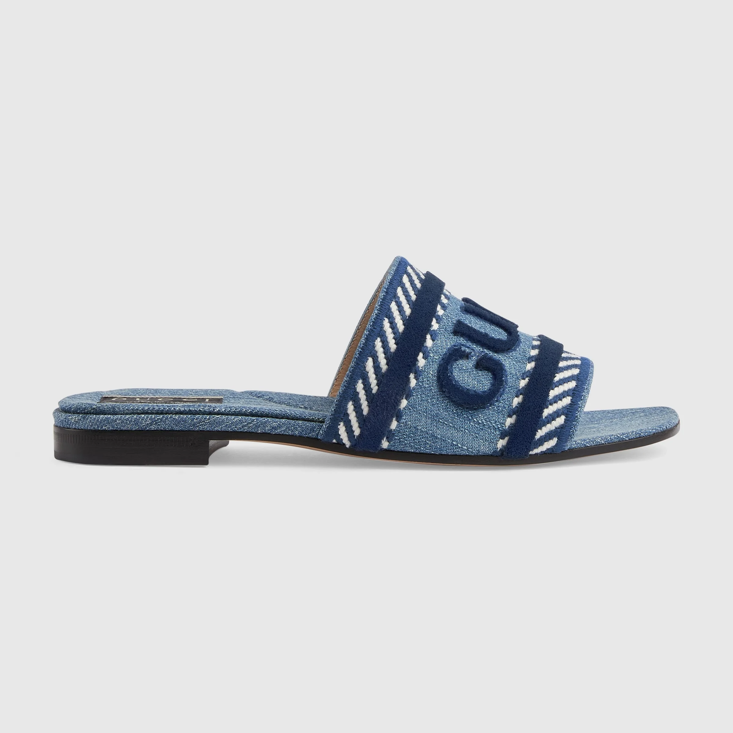 Gucci Logo Denim Slide Sandals - 1