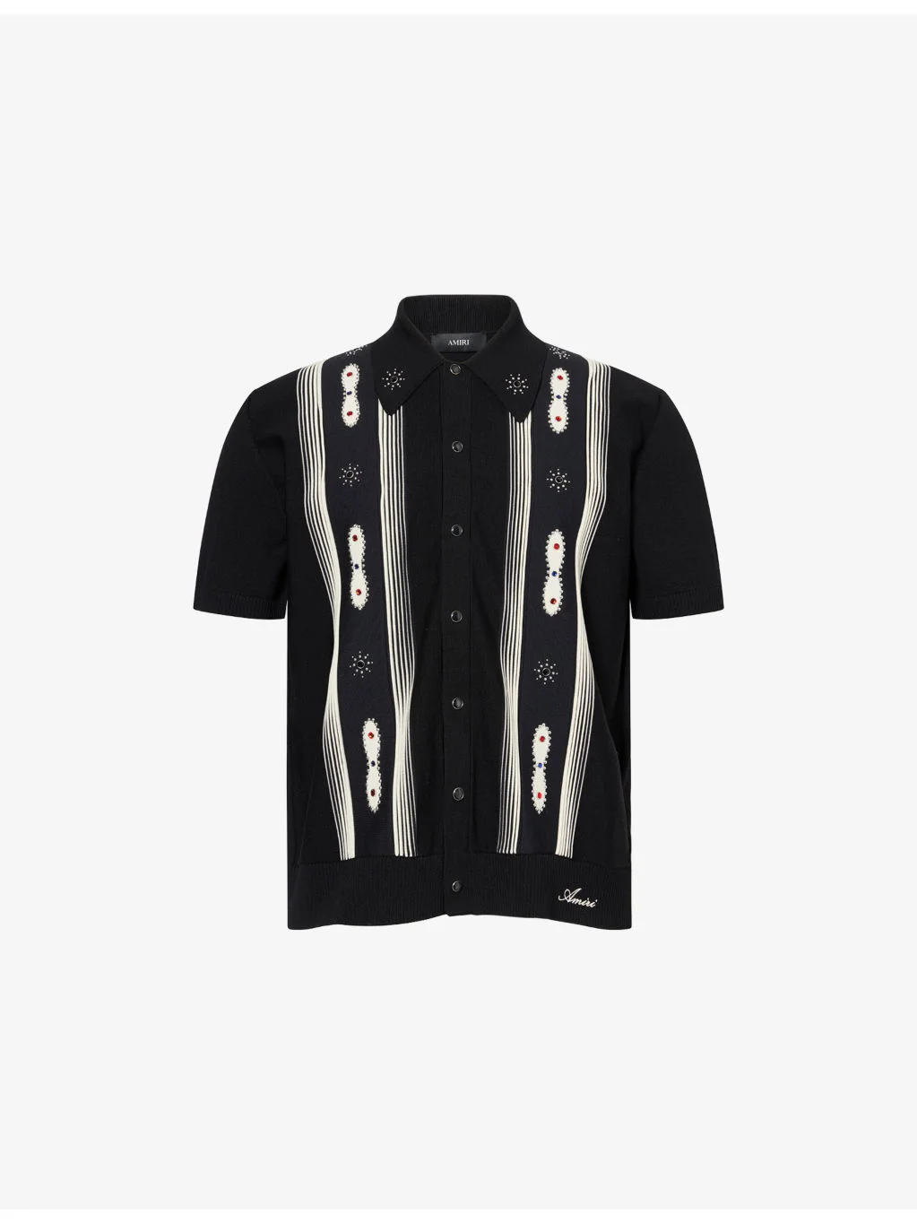 Stud Stripe Short-Sleeves Wool-Blend Shirt - 1