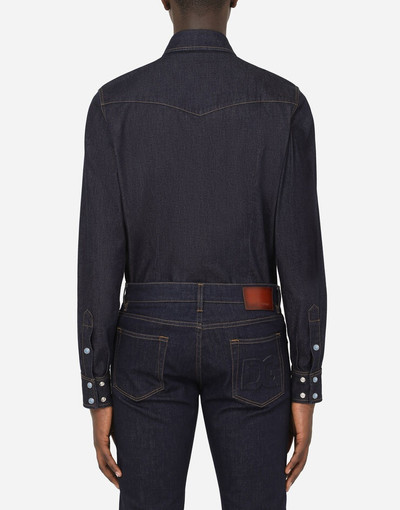 Dolce & Gabbana Blue stretch denim shirt with DG logo outlook