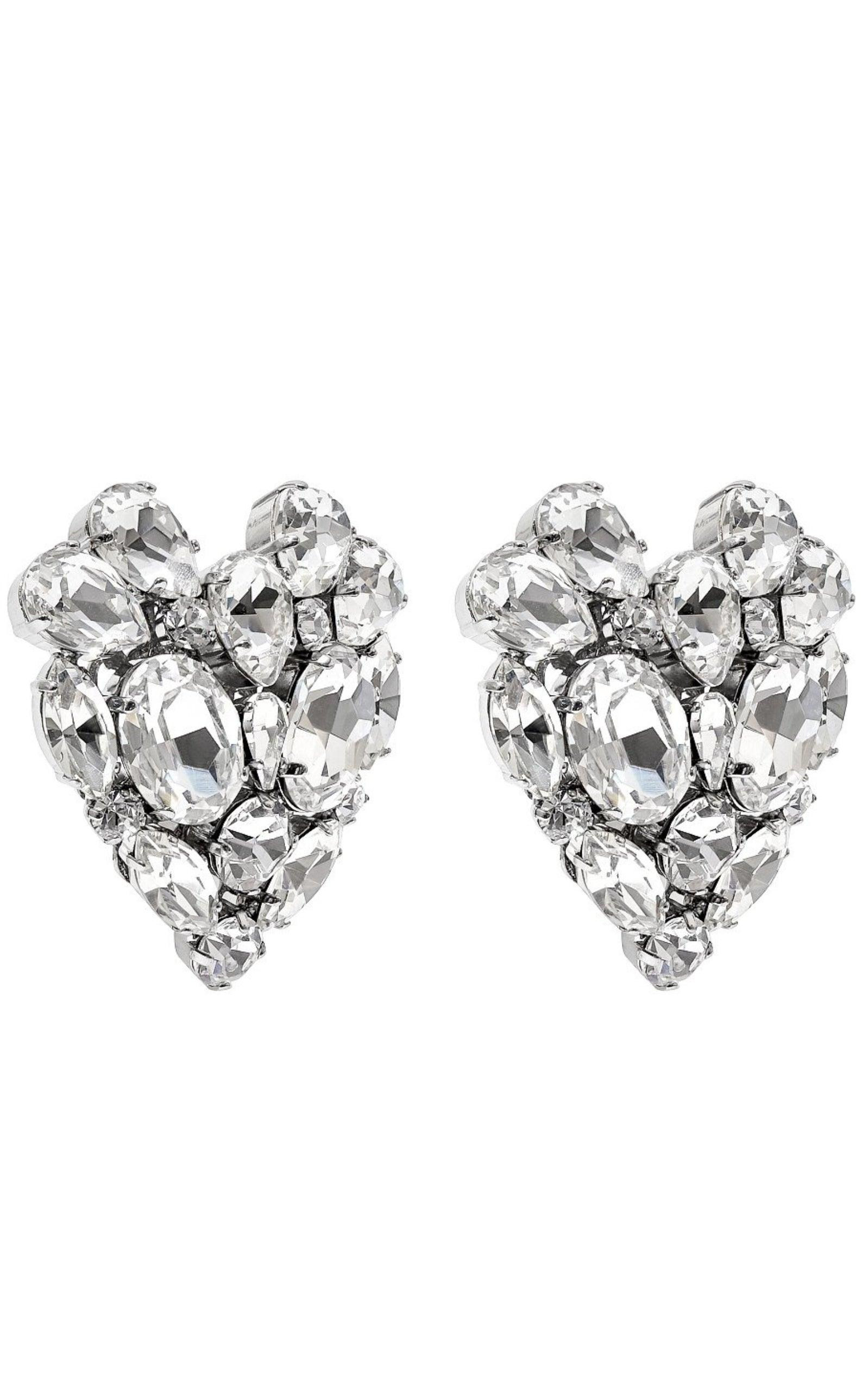 Silvertone Crystal Heart Stud Clip-On Earrings - 4