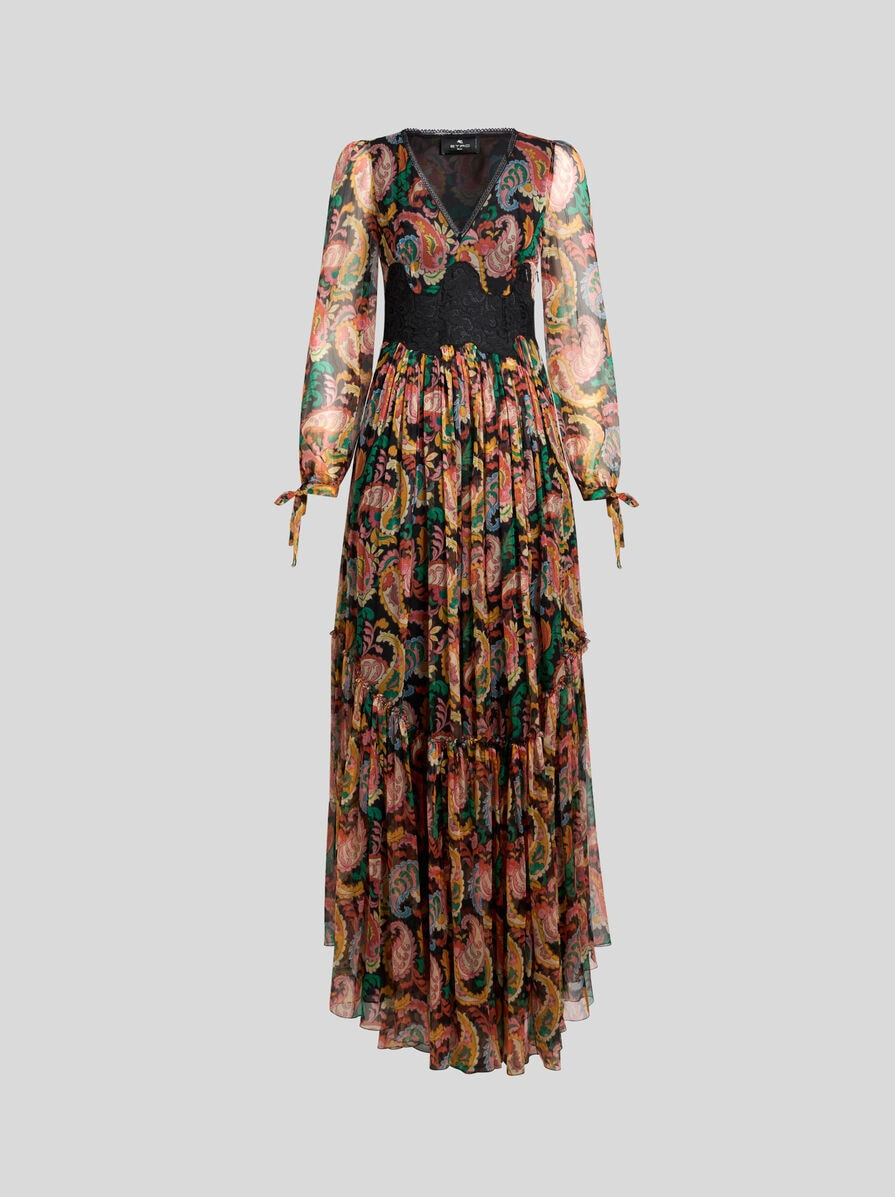 LONG BOHO DRESS WITH PAISLEY AND LACE - 1