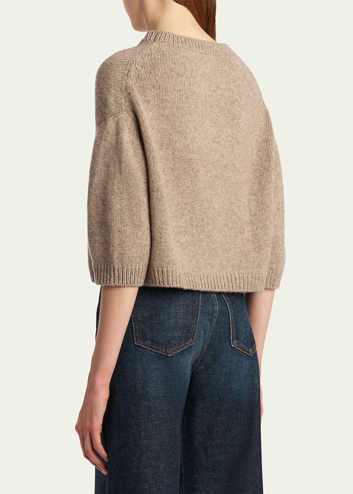 Sabina Cashmere Elbow-Sleeve Boxy Sweater - 3