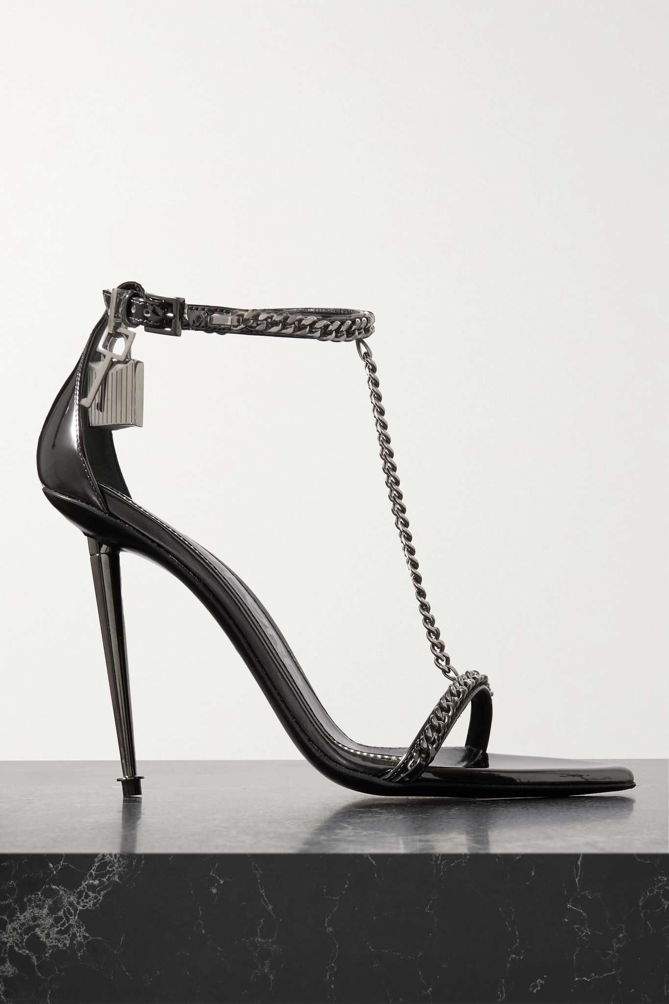 Padlock Chain embellished mirrored-leather sandals - 1