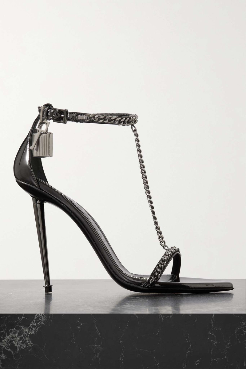 Padlock Chain embellished mirrored-leather sandals 1