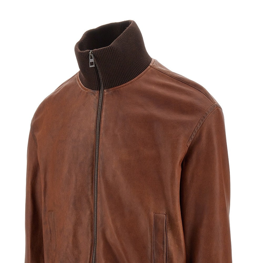 VINTAGE-EFFECT NAPPA LEATHER BOMBER JACKET - 2