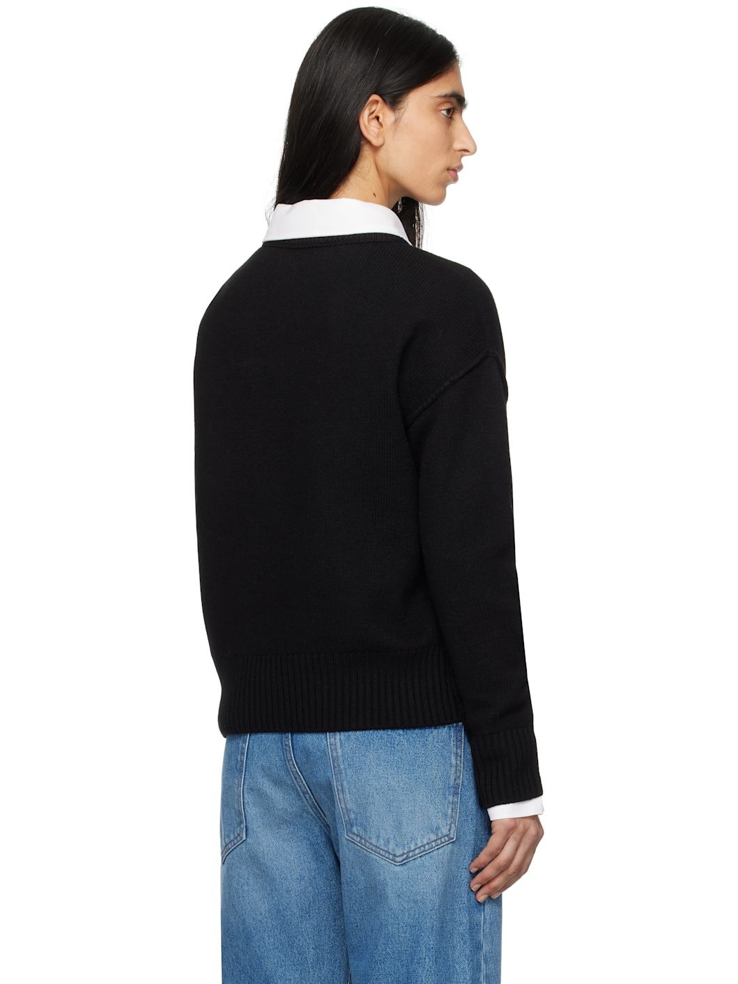 Black Wool Ami de Coeur Sweater - 3
