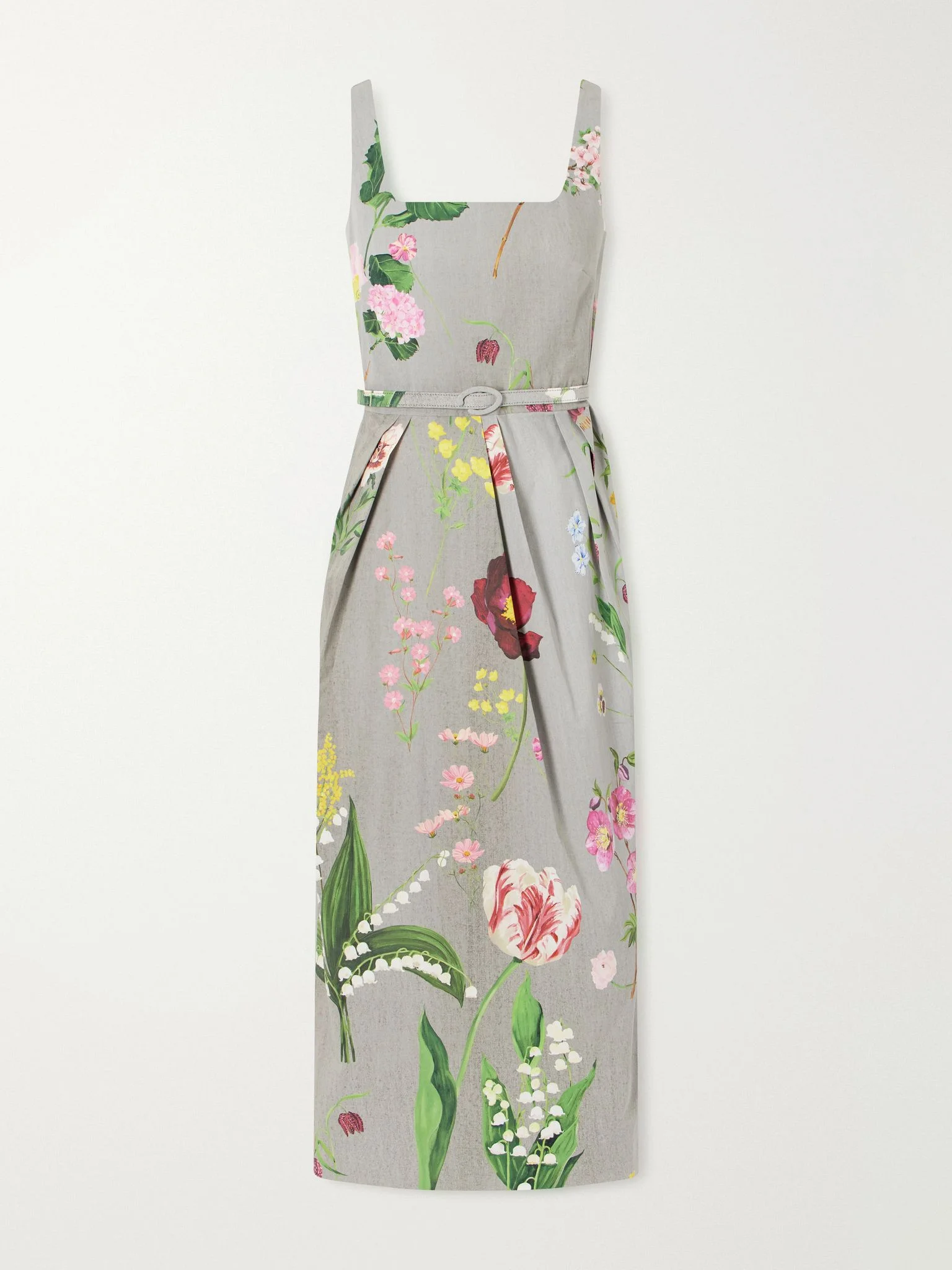 Floral-printed stretch cotton-poplin midi-dress Gray - 1