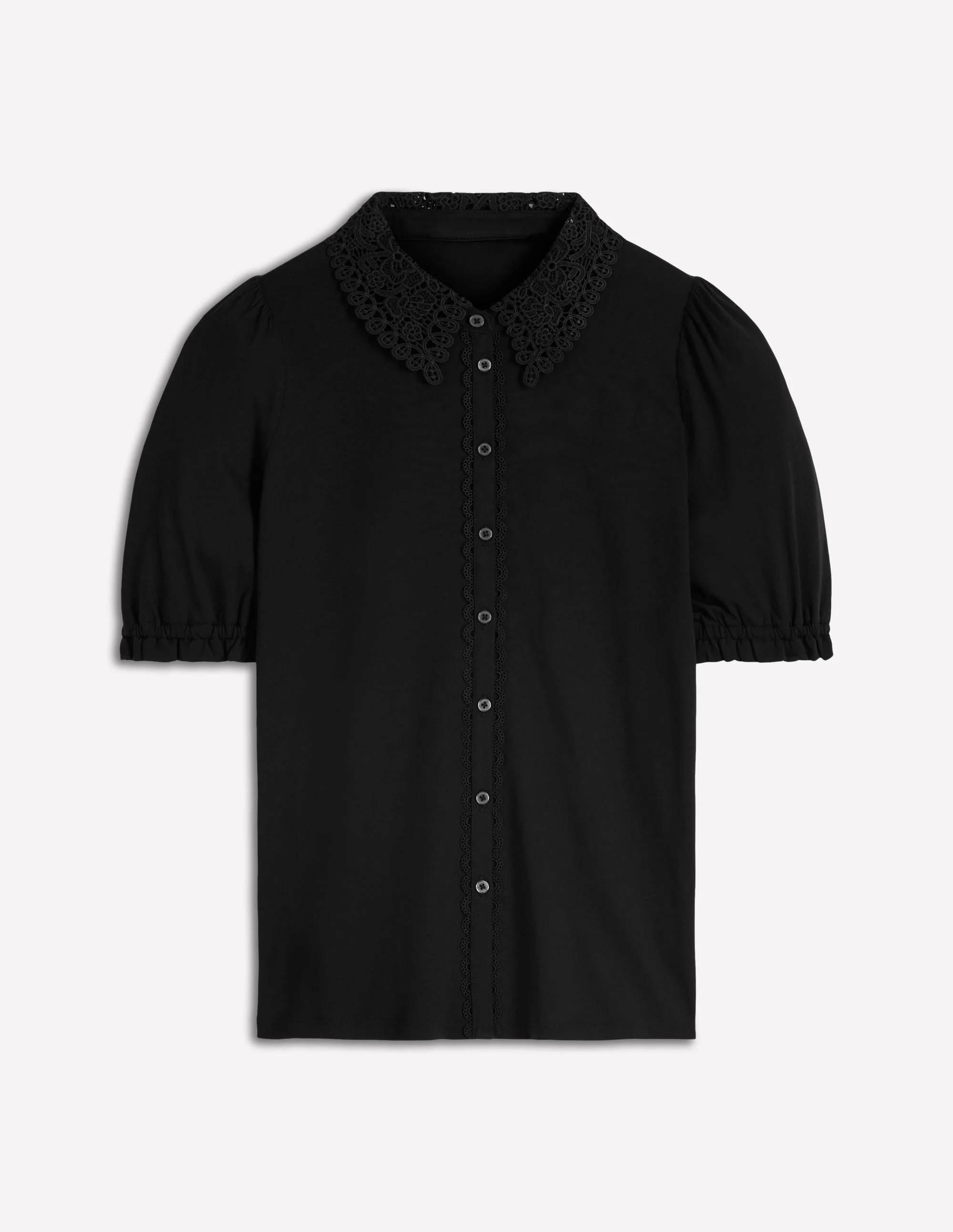 Nessa Broderie Collar Blouse-Black - 1