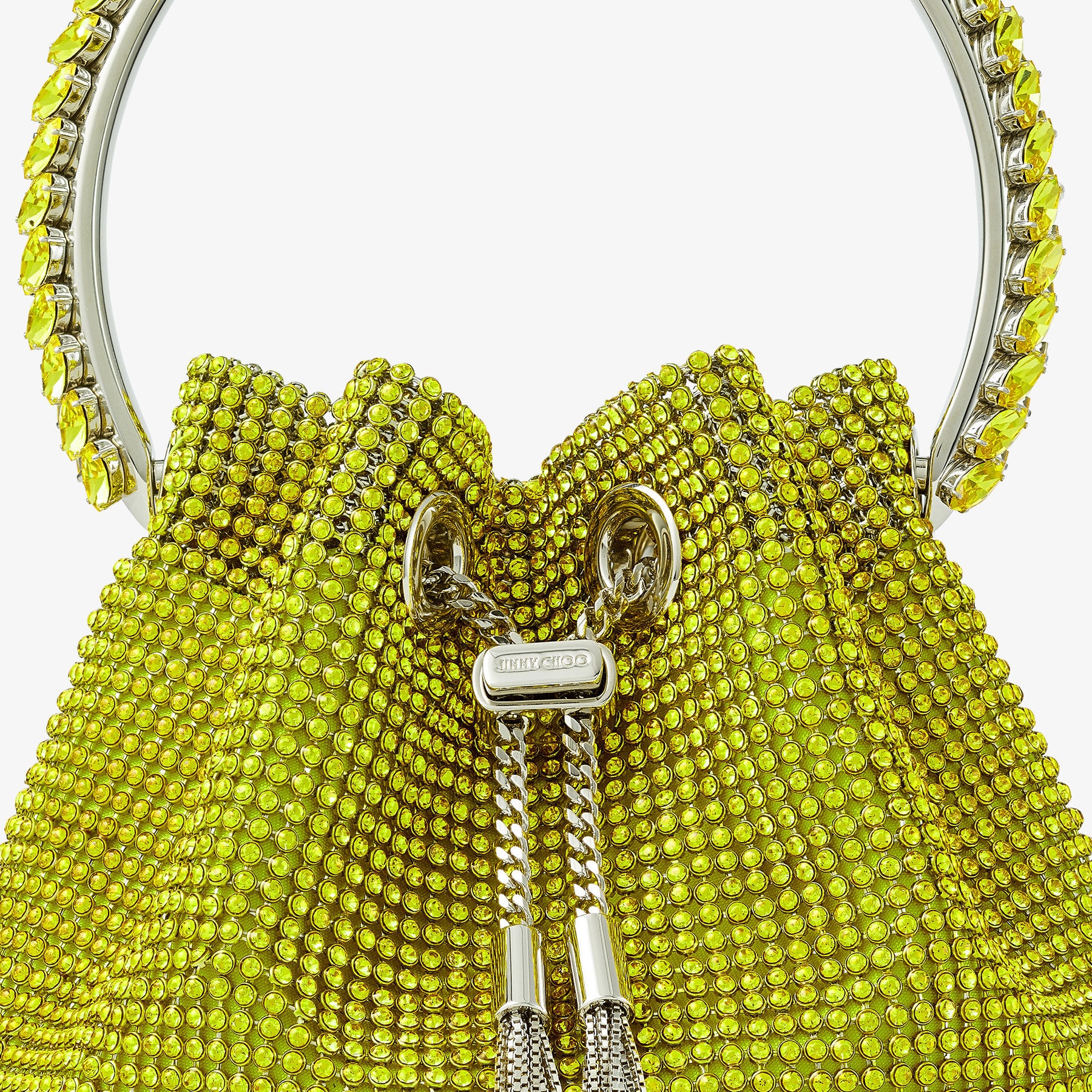 Bon Bon
Acid Yellow Satin Bag with Crystal Mesh and Crystal Handle - 5