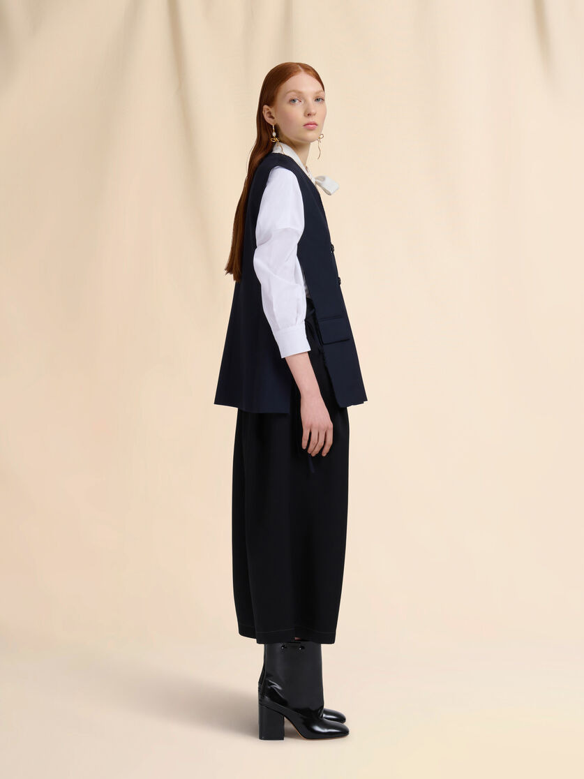 DEEP BLUE WOOL WAISTCOAT WITH SIDE SLITS - 6