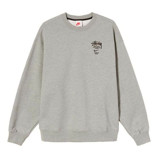 Stussy x Nike Crossover Embroidered Alphabet Logo Loose Pullover Round Neck Fleece Lined Unisex Asia - 1