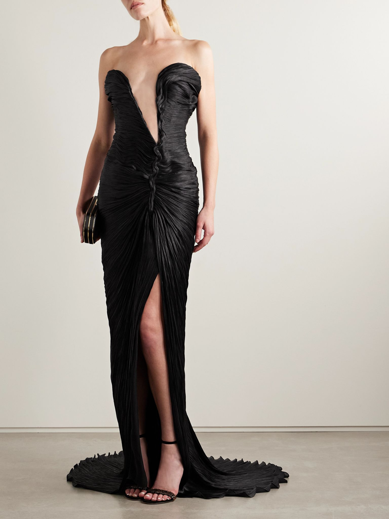 Roseya plissé silk-satin gown Black - 3