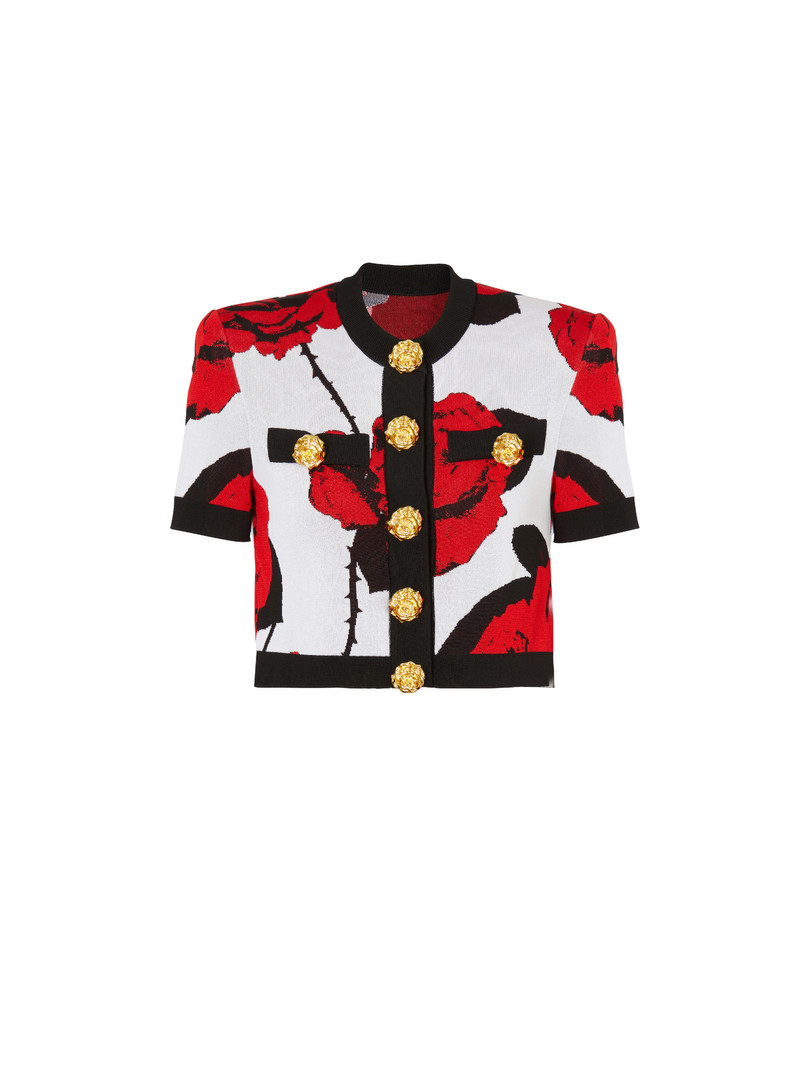 Red Roses jacquard knit cardigan 1