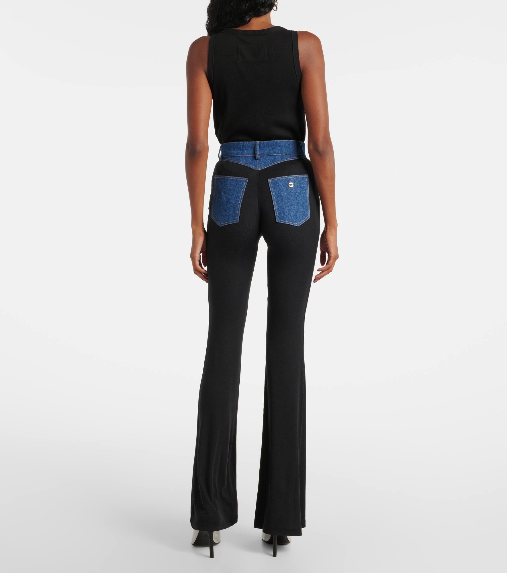 Denim-trimmed high-rise flared pants - 3