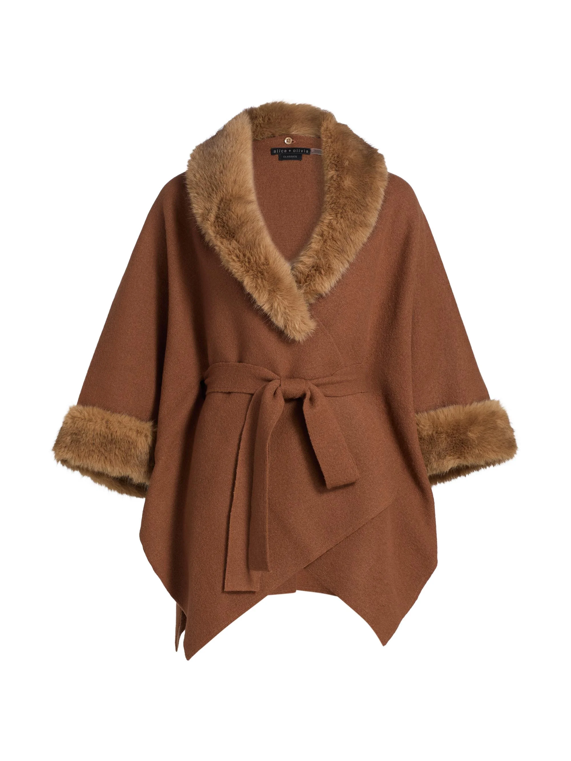 Women's Joanne Faux-Fur Trim Wool Sweater Coat - Camel - 1