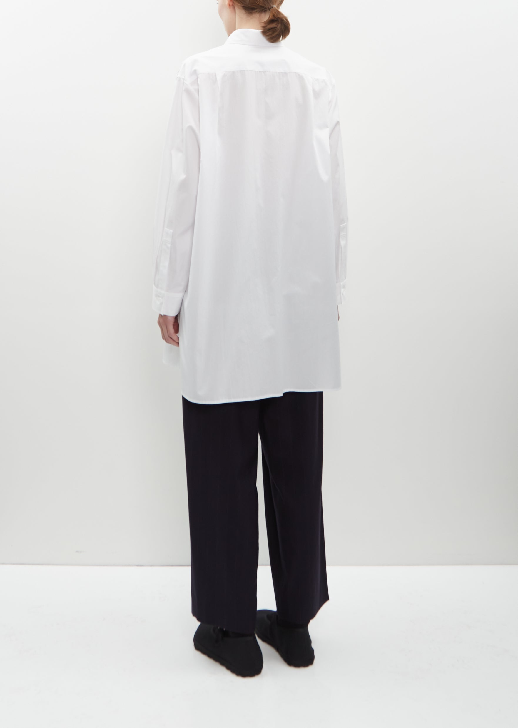 Long Draped Panel Shirt — White - 3